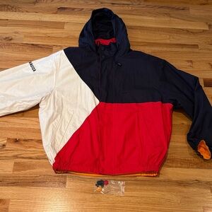 Nautica Tri-Color Hooded Reversible Windbreaker - Navy, White, and Red